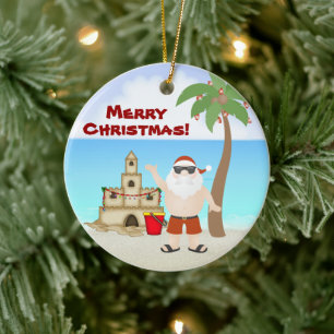 Ornement En Céramique Jolie Père Noël à la plage Joyeux Noël