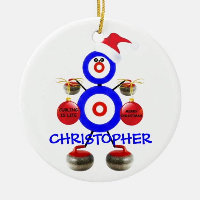 Ornement En Céramique Joueur de curling Noël (Devant)