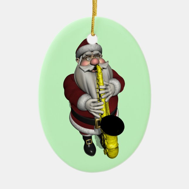 Ornement En Céramique Joueur du Saxophone du Père Noël (Devant)