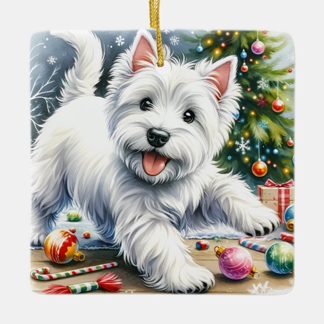 Ornement En Céramique Joueur Noël Westie (Devant)