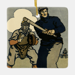 Ornement En Céramique Joueurs de baseball sportifs vintage, art stylisé