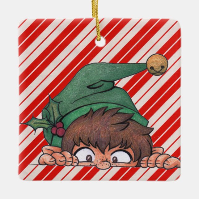 Ornement En Céramique Jour de Noël des elfes de Pékin (Devant)