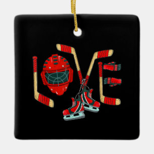 Ornement En Céramique Jour des Valentines de hockey sur glace Love Cute