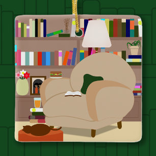 Ornement En Céramique Jour et nuit du bibliophile coin lecture et écritu