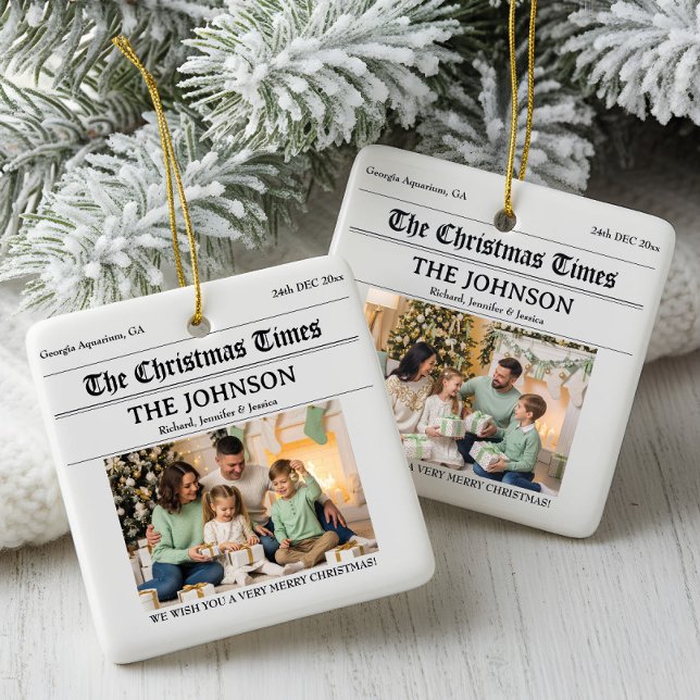 Ornement En Céramique Journal personnalisé Famille de Noël 2 Photos (Créateur téléchargé)