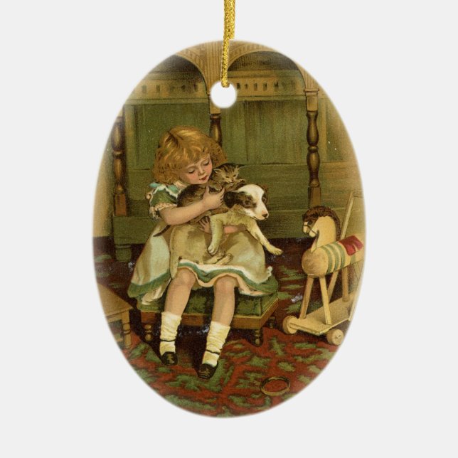 Ornement En Céramique Jovely Child Holding a Kitten Ornament (Devant)