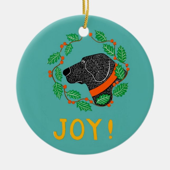 Ornement En Céramique Joy Black Lab Ornament Par Stephen Huneck (Devant)