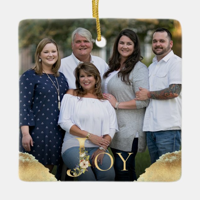 Ornement En Céramique Joy Gold Foil 2 faces Photo famille Noël (Devant)