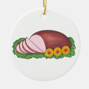 Ornement En Céramique Joyeuses fêtes de Noël Joyeux Jambon rose
