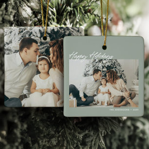 Ornement En Céramique Joyeuses Fêtes Modernes Message personnalisé 2-Pho