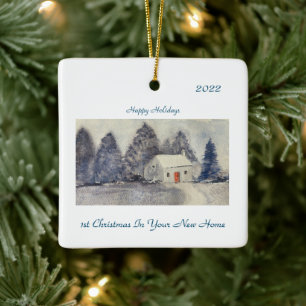 Ornement En Céramique Joyeuses vacances Noël Snowy Cottage nouvelle mais