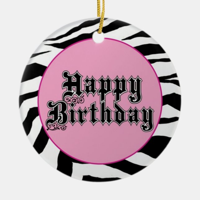 Ornement En Céramique Joyeux Anniversaire Zèbre (Devant)