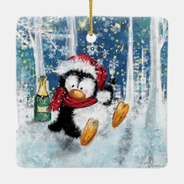 Ornement En Céramique Joyeux arbre de Noël de pingouin - Amusant (Dos)