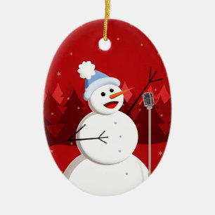 Ornement En Céramique Joyeux chant Snowman Noël Texte personnalisé