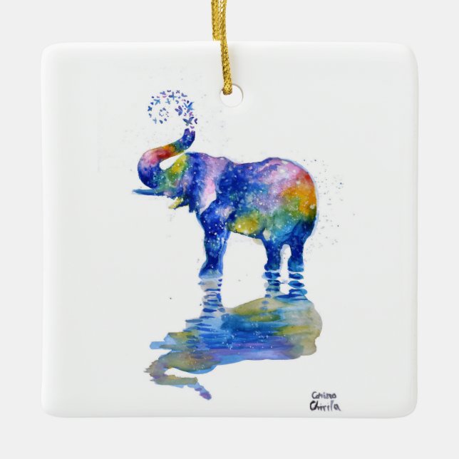 Ornement En Céramique Joyeux éléphant aquarelle peinture céramique ornem (Devant)