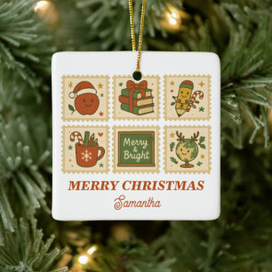 Ornement En Céramique Joyeux et brillant enseignant collage de Noël