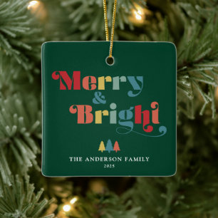 Ornement En Céramique Joyeux et brillant rétro Noël coloré