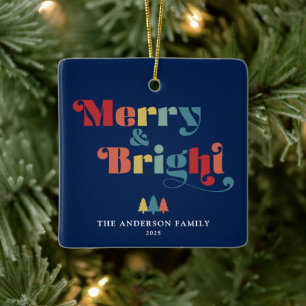 Ornement En Céramique Joyeux et brillant rétro Noël coloré