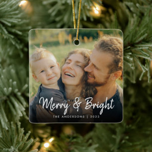 Ornement En Céramique Joyeux et lumineux Joyeuse photo de Noël familia