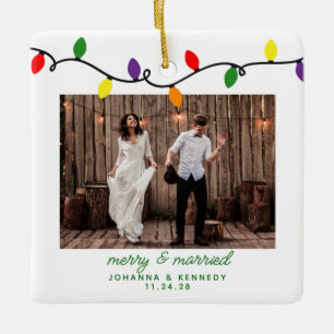 Ornement En Céramique Joyeux et marié Premier Noël Lumières colorées