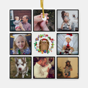 Ornement En Céramique Joyeux Hérisson de Noël Wreath Collage personnalis