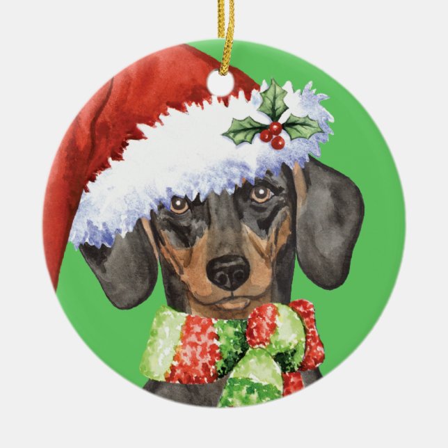 Ornement En Céramique Joyeux Howlidays Dachshund (Devant)