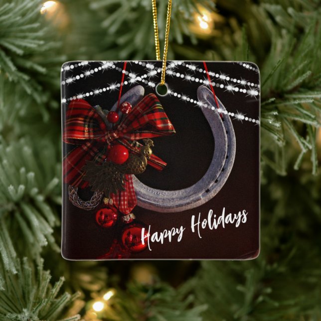 Ornement En Céramique Joyeux Joyeux Noël en fer à cheval personnalisé (Arbre)