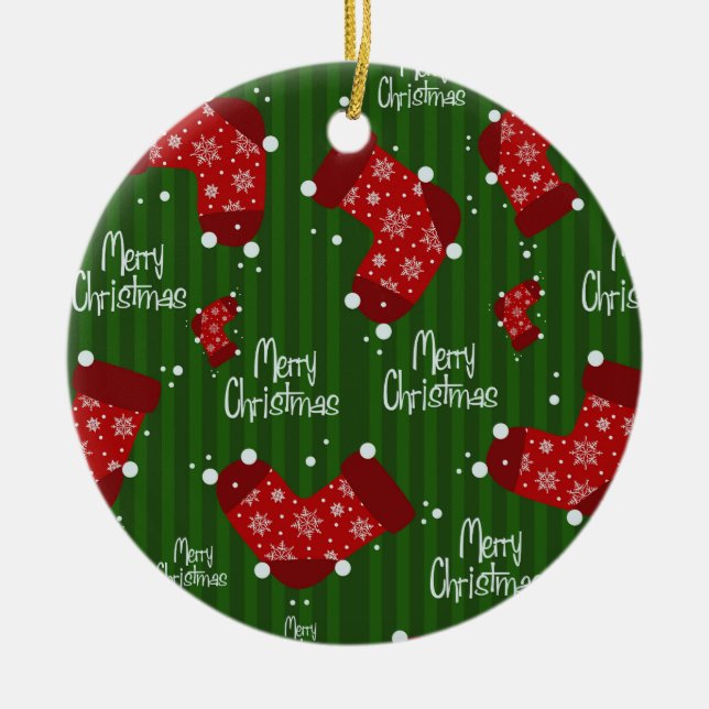 Ornement En Céramique Joyeux Motif Noël Rouge Blanc Et Vert (Devant)
