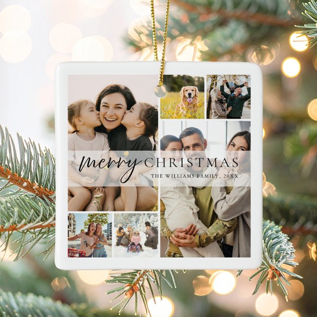 Ornement En Céramique Joyeux Noël 6 Photo Collage (Créateur téléchargé)