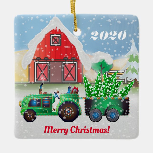 Ornement En Céramique Joyeux Noël à la ferme Country (Devant)