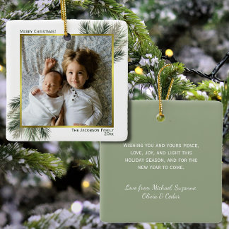 Ornement En Céramique Joyeux Noël Aquarelle Pine Gold cadre photo