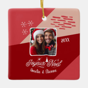 Ornement En Céramique Joyeux Noël Avec Photo French Christmas Custom Pic