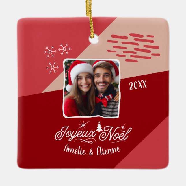 Ornement En Céramique Joyeux Noël Avec Photo French Christmas Custom Pic (Devant)