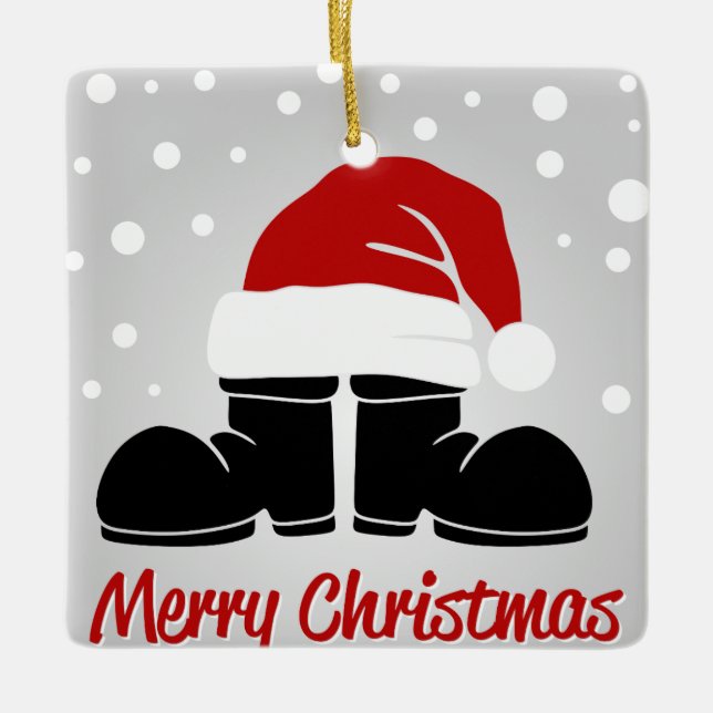 Ornement En Céramique Joyeux Noël Boot & Casquette (Devant)