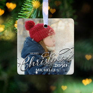 Ornement En Céramique Joyeux Noël Calligraphie bleu marine photo plaid