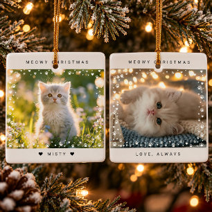 Ornement En Céramique Joyeux Noël Chat Photo Empreinte de Patte Cœur