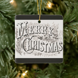 Ornement En Céramique Joyeux Noël, Currier & Ives Antique (reprod)