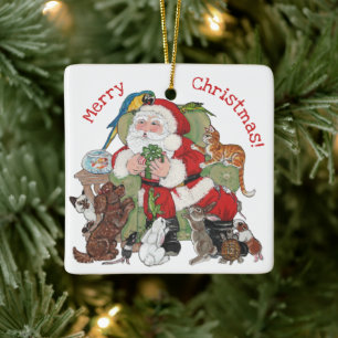 Ornement En Céramique Joyeux Noël Custom Père Noël & Animaux mignons Ani