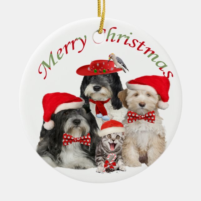 Ornement En Céramique Joyeux Noël de Terrier tibétain (Devant)