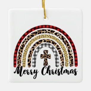 Ornement En Céramique Joyeux Noël Empreinte de léopard Cross