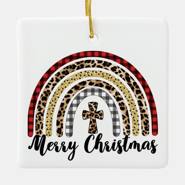 Ornement En Céramique Joyeux Noël Empreinte de léopard Cross (Devant)