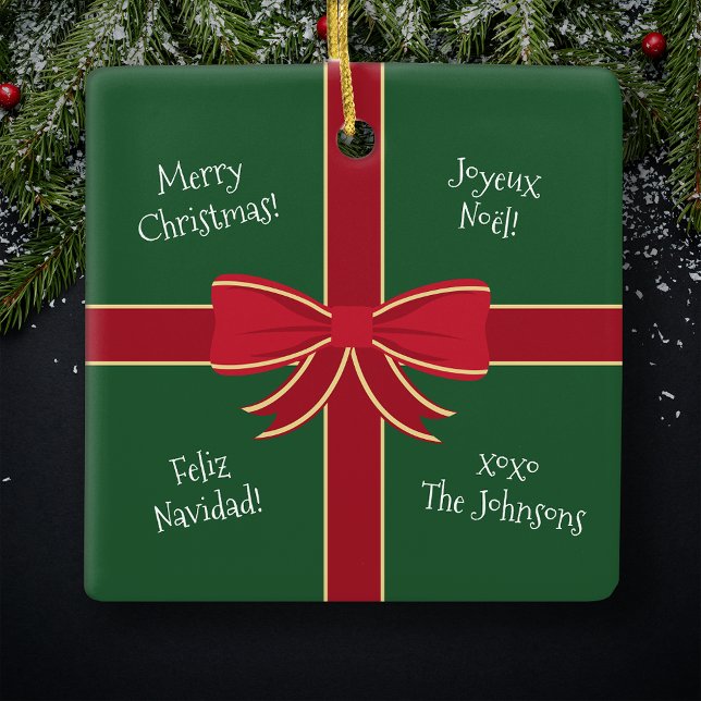 Ornement En Céramique Joyeux Noël en plusieurs langues rouge et vert (Créateur téléchargé)