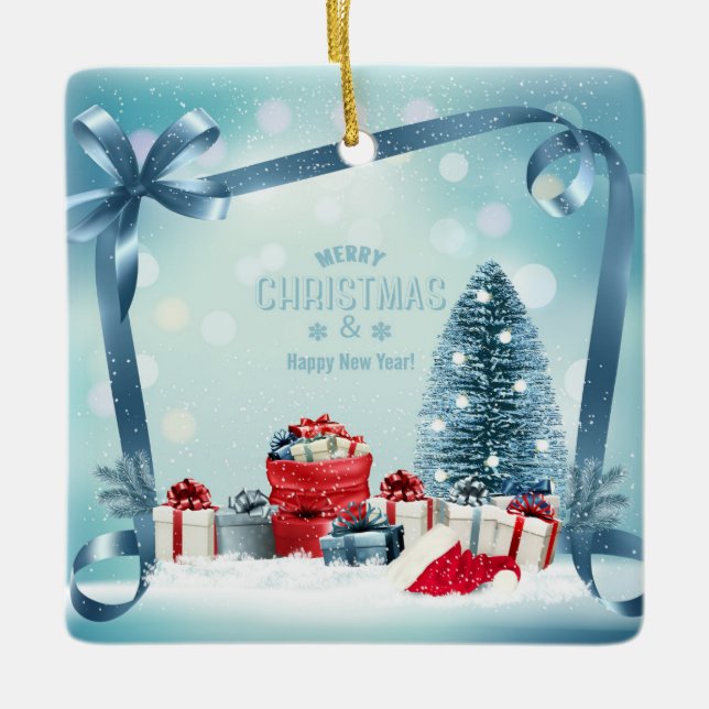 Ornement En Céramique Joyeux Noël et Bonne Année (Devant)