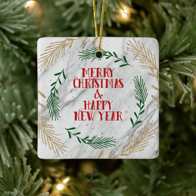 Ornement En Céramique Joyeux Noël et Bonne Année sur le marbre (Arbre)