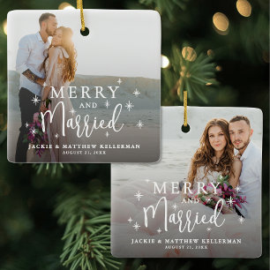 Ornement En Céramique Joyeux Noël et Mariage Élégant Photo de Noël