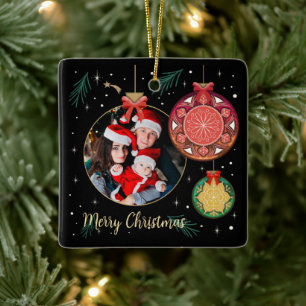 Ornement En Céramique Joyeux Noël Famille Photo Personnaliser