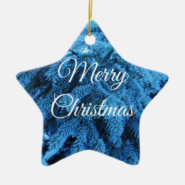 Ornement En Céramique Joyeux Noël Forêt neigeuse Étoile d'épinette (Devant)