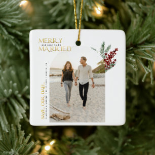 Ornement En Céramique Joyeux Noël Futurs Mariés Save The Date C