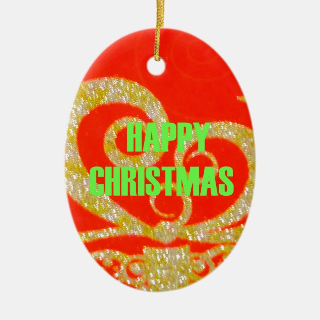 Ornement En Céramique Joyeux Noël Golden Red Snowflex.jpg (Devant)