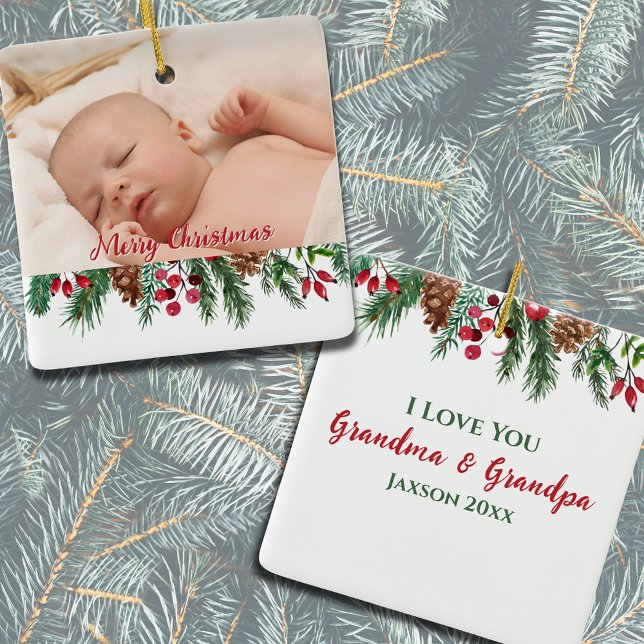 Ornement En Céramique Joyeux Noël grand-mère et grand-père Keepsaké (Merry Christmas Grandma and Grandpa Keepsake Ceramic Ornament
)